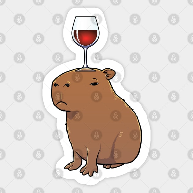 Capybara with Red Wine on its head Sticker by capydays